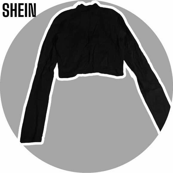 SHEIN Sweetina Y2k Black Mock Neck Heart Mesh Insert Club Crop Tee - Picture 6 of 6